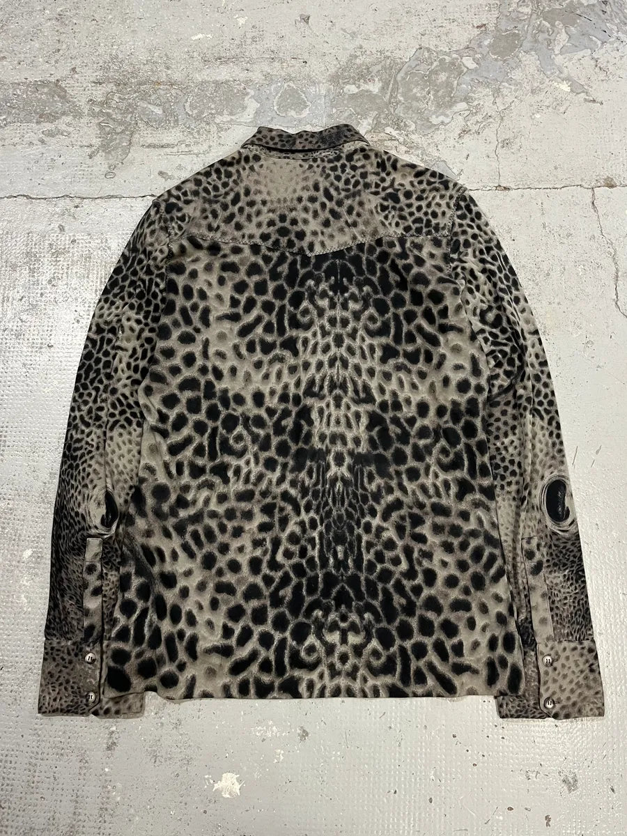 2000s Roberto Cavalli Leopard Print Grey & Black Glamour Shirt YgTEsXE 6
