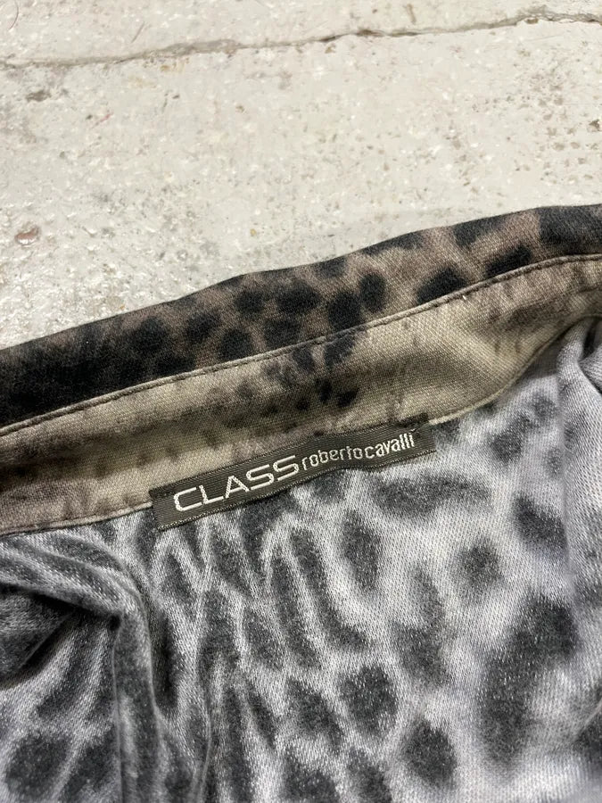 2000s Roberto Cavalli Leopard Print Grey & Black Glamour Shirt YgTEsXE 8