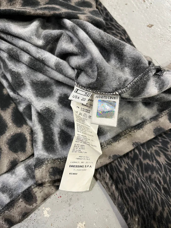 2000s Roberto Cavalli Leopard Print Grey & Black Glamour Shirt YgTEsXE 9