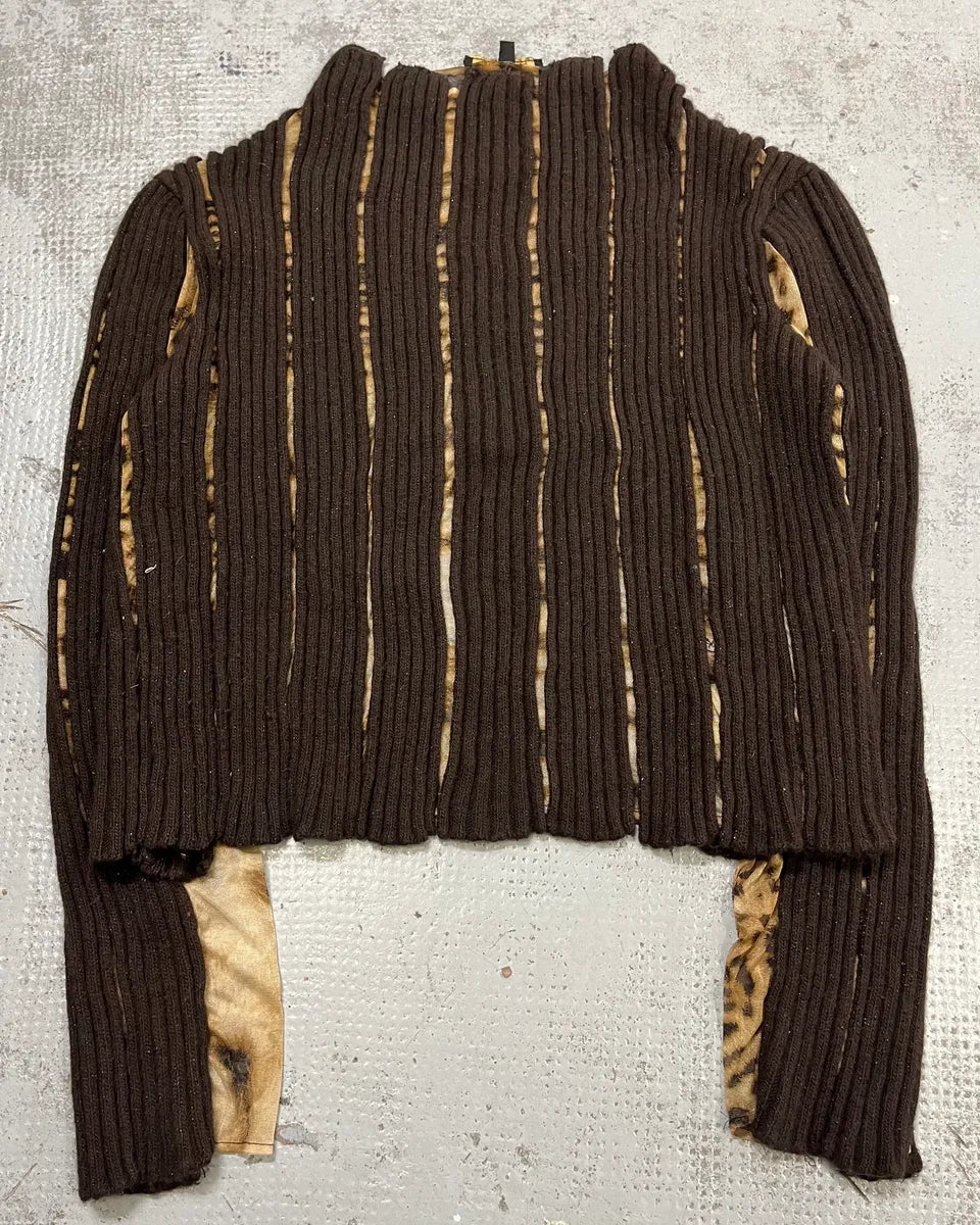 2000s Roberto Cavalli Leopard Print Ribbed Brown Knit Sweater VpmKTyt 0
