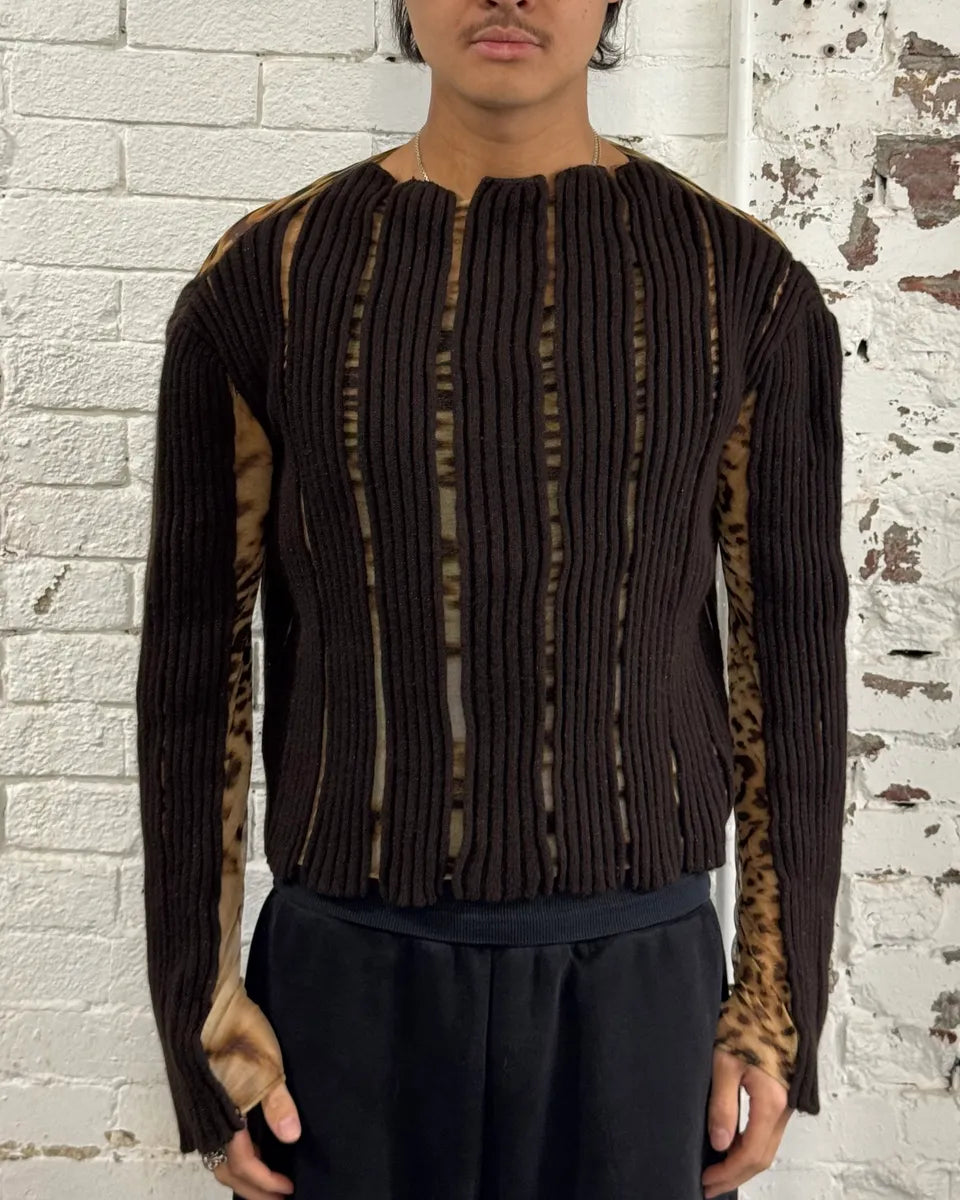 2000s Roberto Cavalli Leopard Print Ribbed Brown Knit Sweater VpmKTyt 1