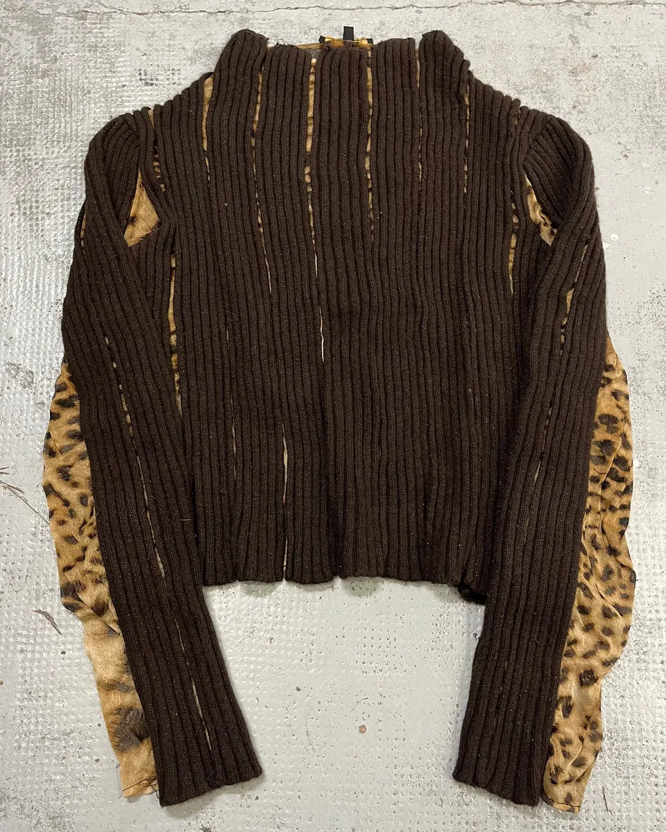 2000s Roberto Cavalli Leopard Print Ribbed Brown Knit Sweater VpmKTyt 3