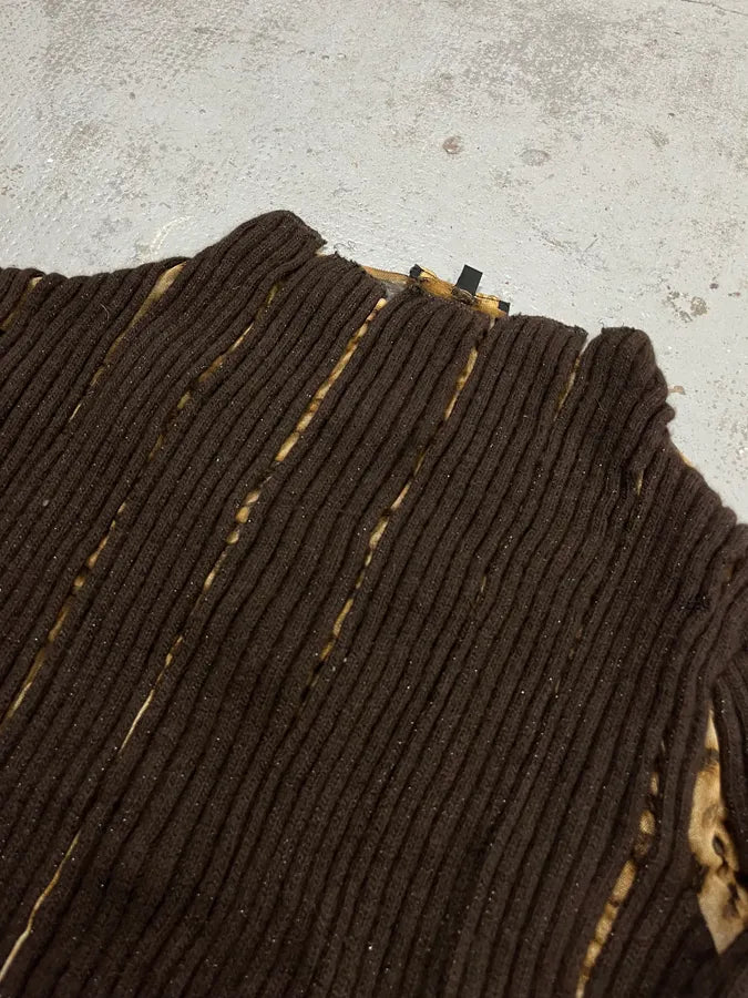 2000s Roberto Cavalli Leopard Print Ribbed Brown Knit Sweater VpmKTyt 4