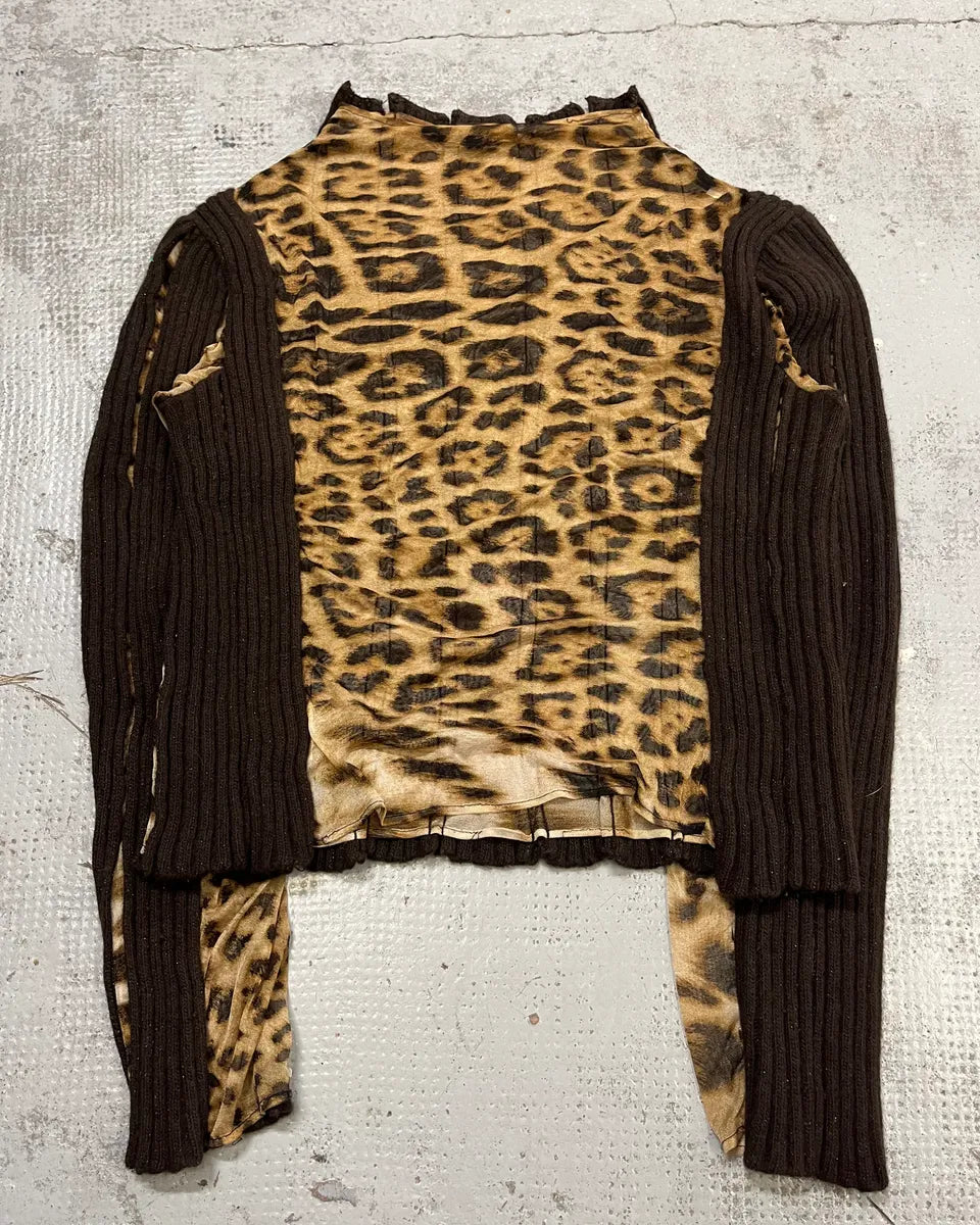 2000s Roberto Cavalli Leopard Print Ribbed Brown Knit Sweater VpmKTyt 6