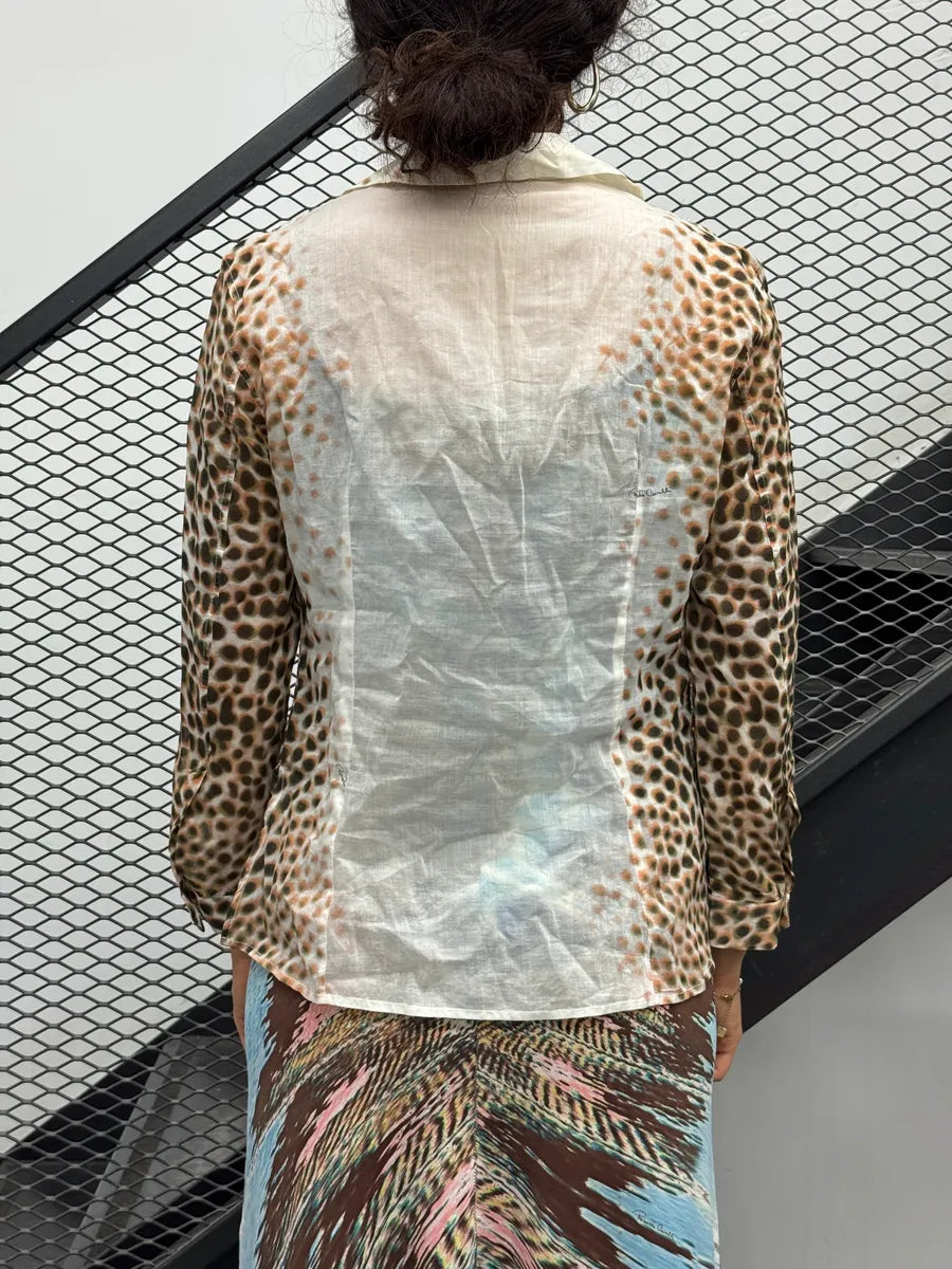 2000s Roberto Cavalli Leopard Sequin White & Brown Shirt VchtCgn 1
