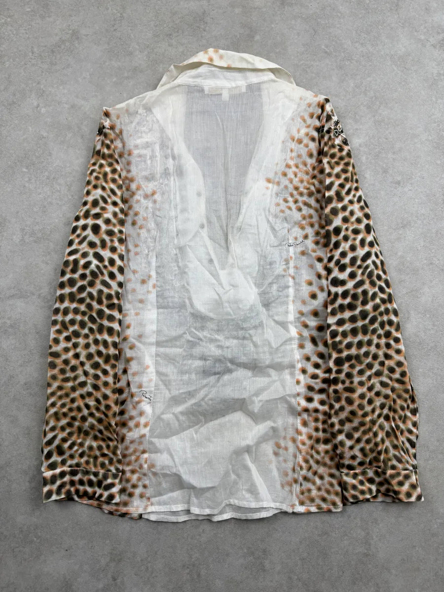 2000s Roberto Cavalli Leopard Sequin White & Brown Shirt VchtCgn 4