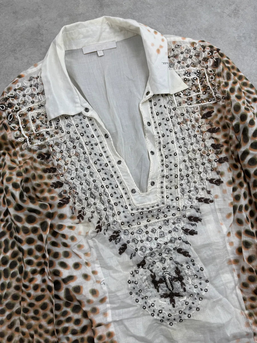 2000s Roberto Cavalli Leopard Sequin White & Brown Shirt VchtCgn 5