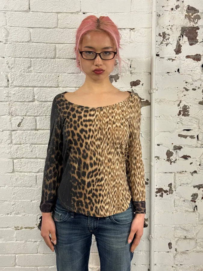 2000s Roberto Cavalli Leopard Silk Longsleeve T-Shirt uFnVvLt 1