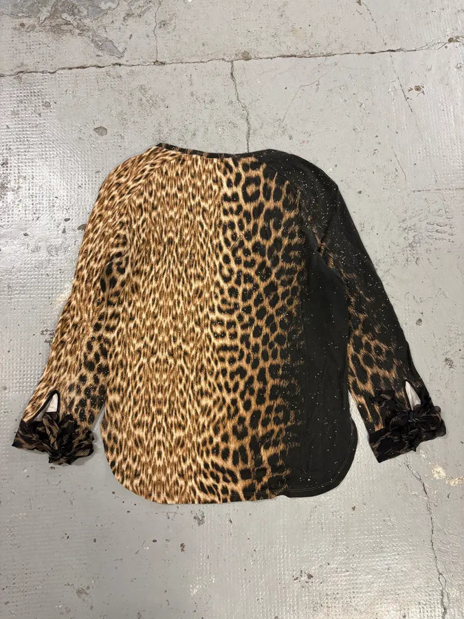 2000s Roberto Cavalli Leopard Silk Longsleeve T-Shirt uFnVvLt 5