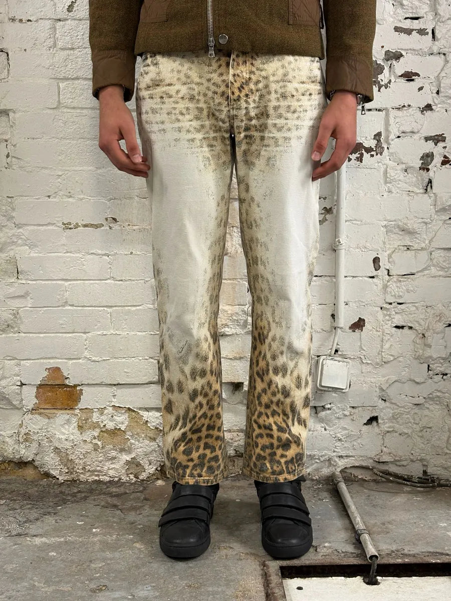 2000s Roberto Cavalli Leopard White & Beige Pants mmgZBVS 1
