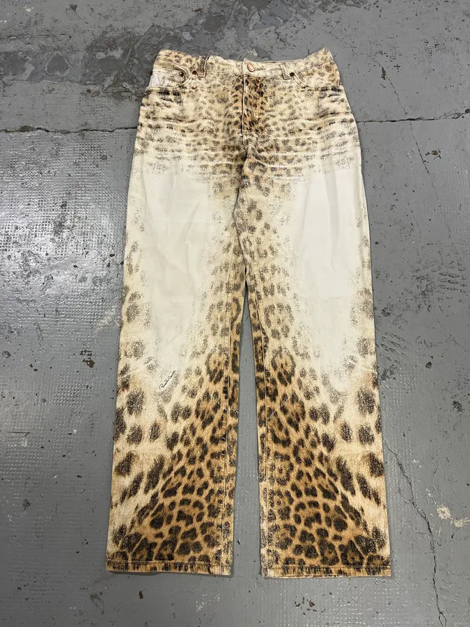 2000s Roberto Cavalli Leopard White & Beige Pants mmgZBVS 4