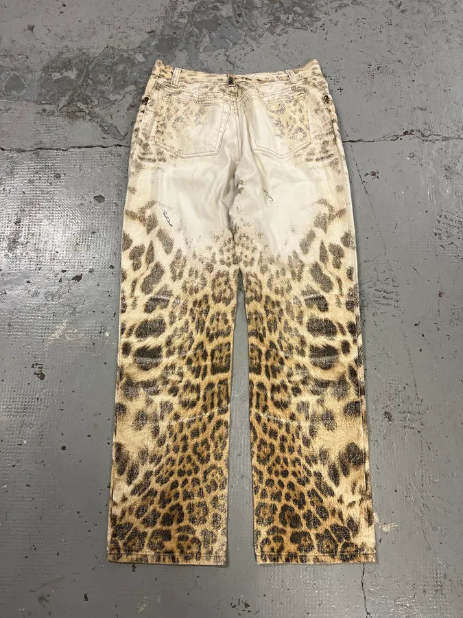 2000s Roberto Cavalli Leopard White & Beige Pants mmgZBVS 8