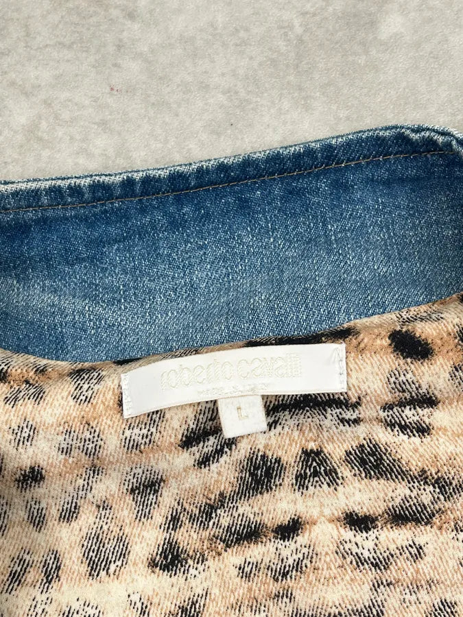 SS2003 Roberto Cavalli Blue Denim Flower Tattoo Embroidered Jacket PGkeODp 9