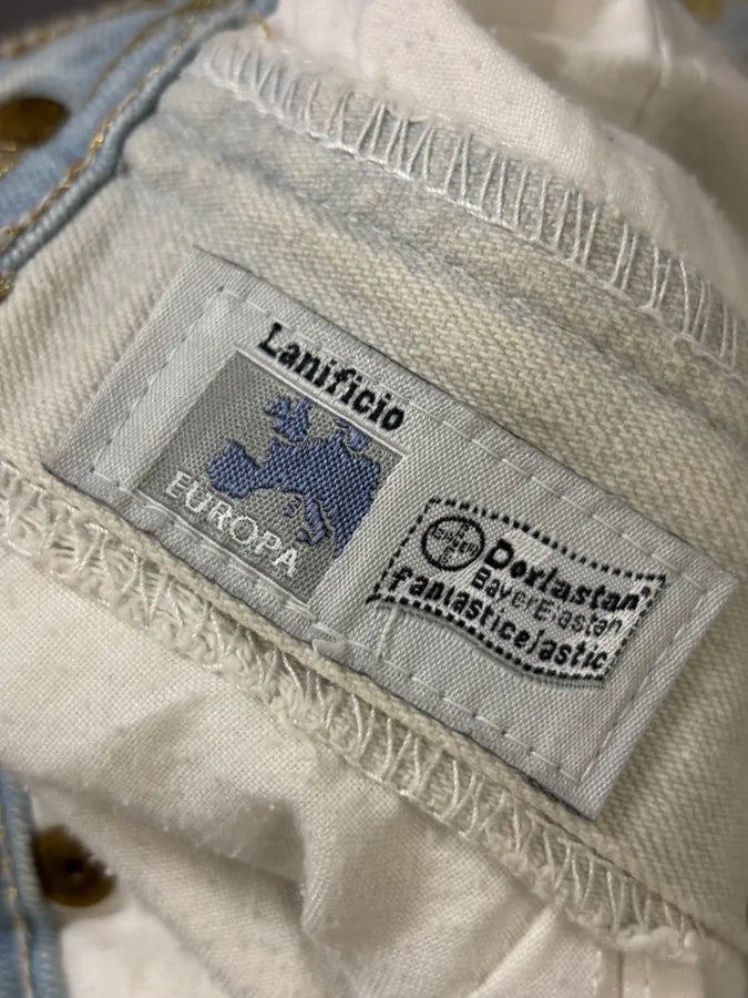 2000s Roberto Cavalli Light Blue Denim Gold Zebra Print Jeans XZToukY 10