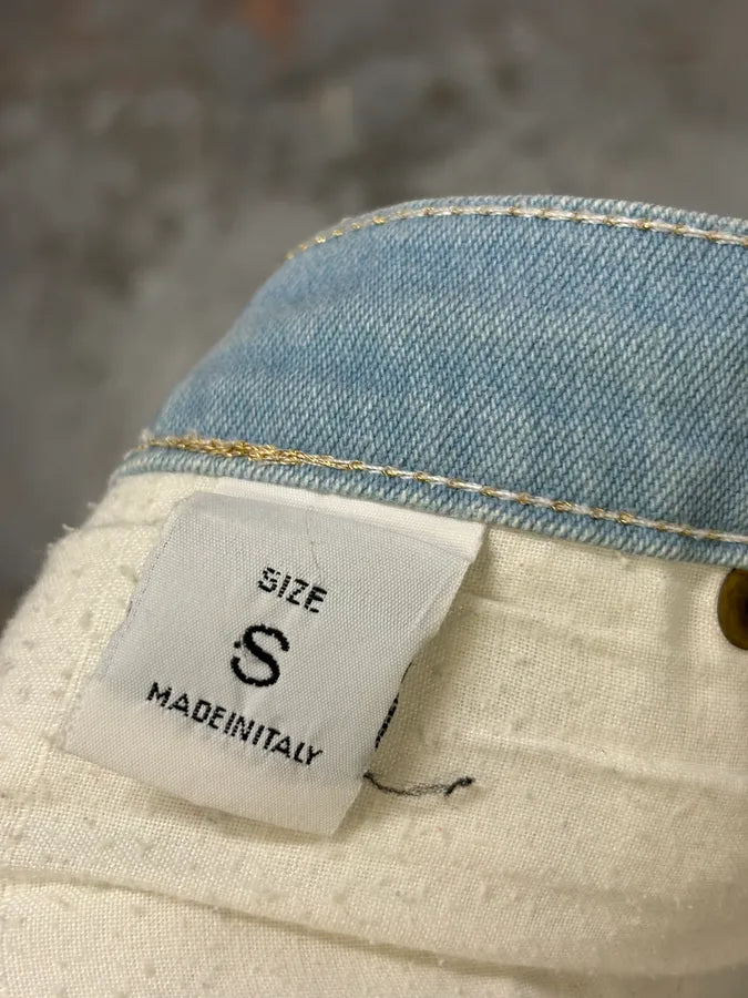 2000s Roberto Cavalli Light Blue Denim Gold Zebra Print Jeans XZToukY 8