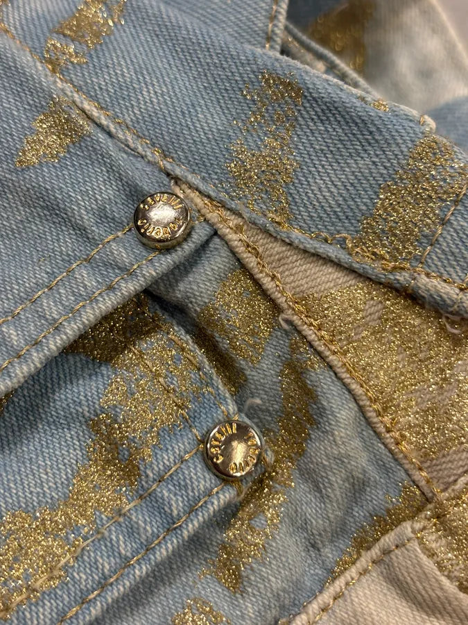 2000s Roberto Cavalli Light Blue Denim Gold Zebra Print Jeans XZToukY 11