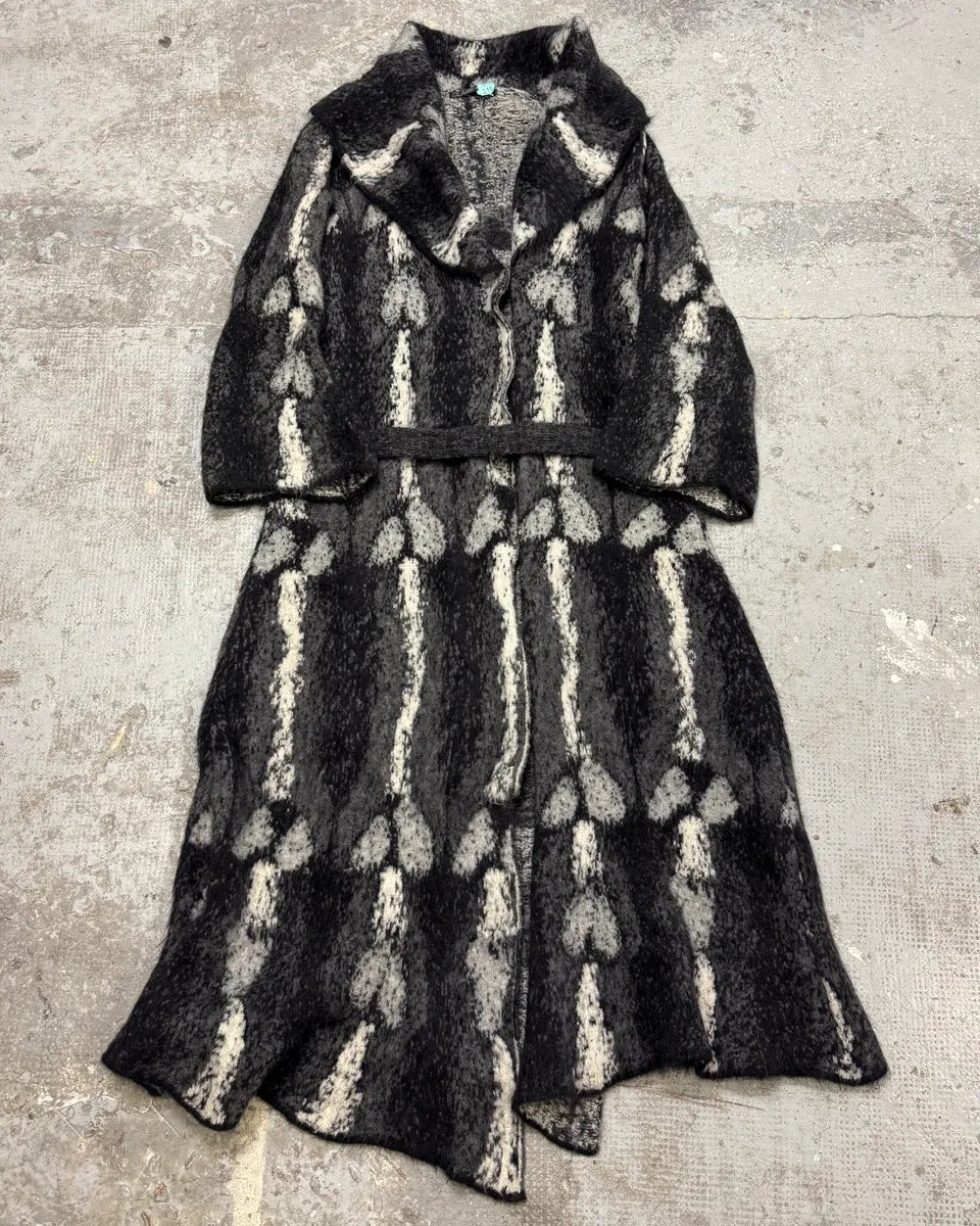 2000s Roberto Cavalli Long Mohair Black & White Contemporary Coat (XL) IOuXZnH 0