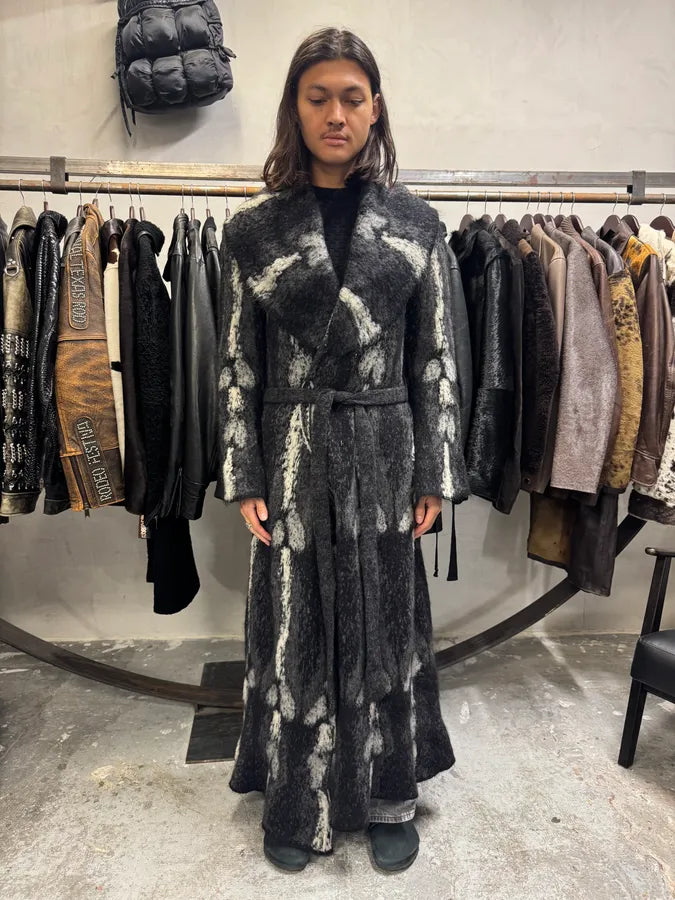 2000s Roberto Cavalli Long Mohair Black & White Contemporary Coat (XL) IOuXZnH 1