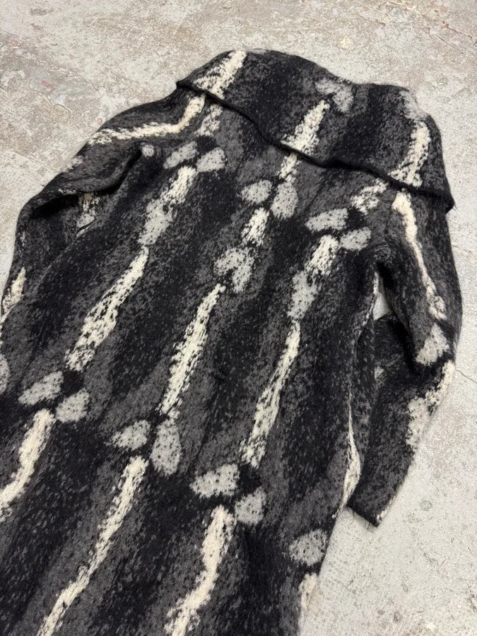 2000s Roberto Cavalli Long Mohair Black & White Contemporary Coat (XL) IOuXZnH 8
