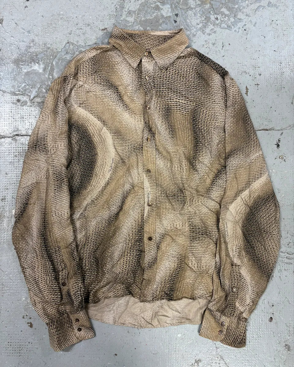 2000s Roberto Cavalli Marble Effect Taup Contemporary Shirt (L) sJTuiCo 0
