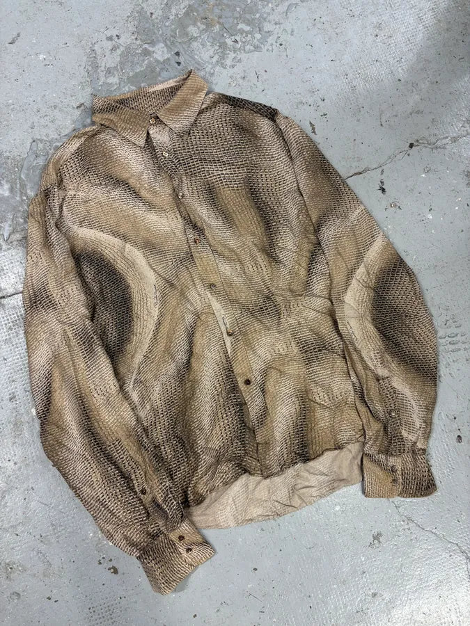 2000s Roberto Cavalli Marble Effect Taup Contemporary Shirt (L) sJTuiCo 2