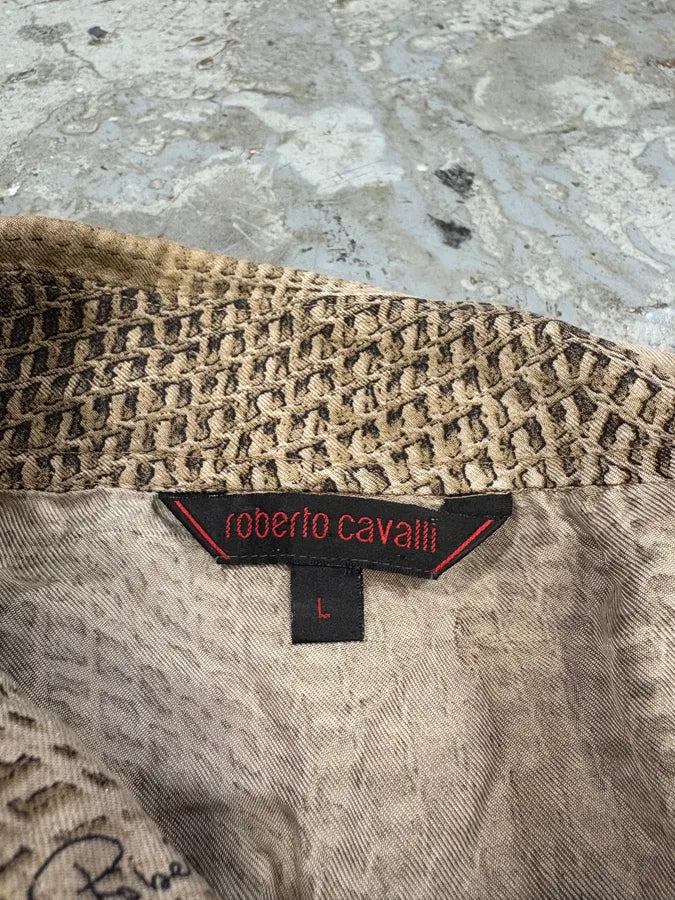 2000s Roberto Cavalli Marble Effect Taup Contemporary Shirt (L) sJTuiCo 7