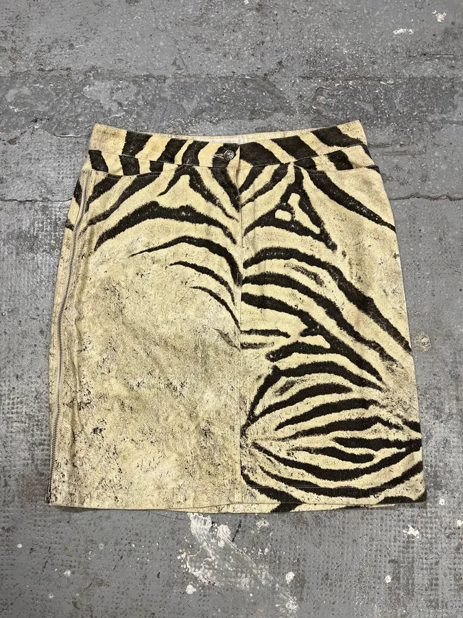 2000s Roberto Cavalli Marble Zebra Beige Skirt (M) tRaxItN 0