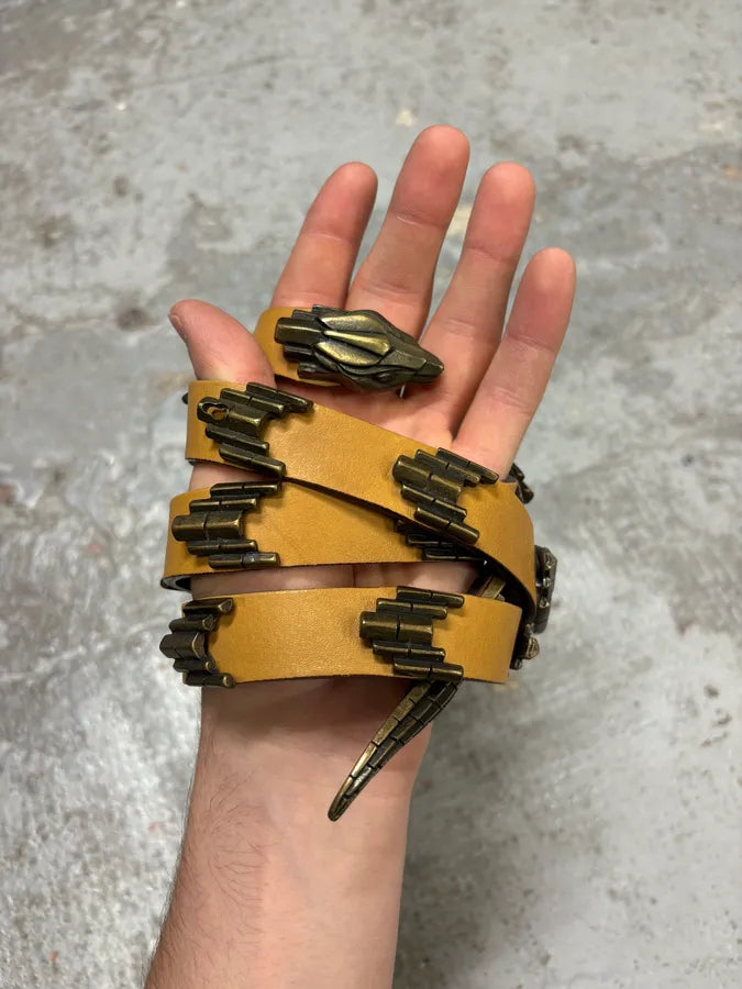 2000s Roberto Cavalli Metal Snake Leather Brown Belt ksFTbBs 2