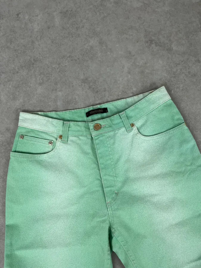 2000s Roberto Cavalli Mint Green Faded Jeans OXdZsnO 5