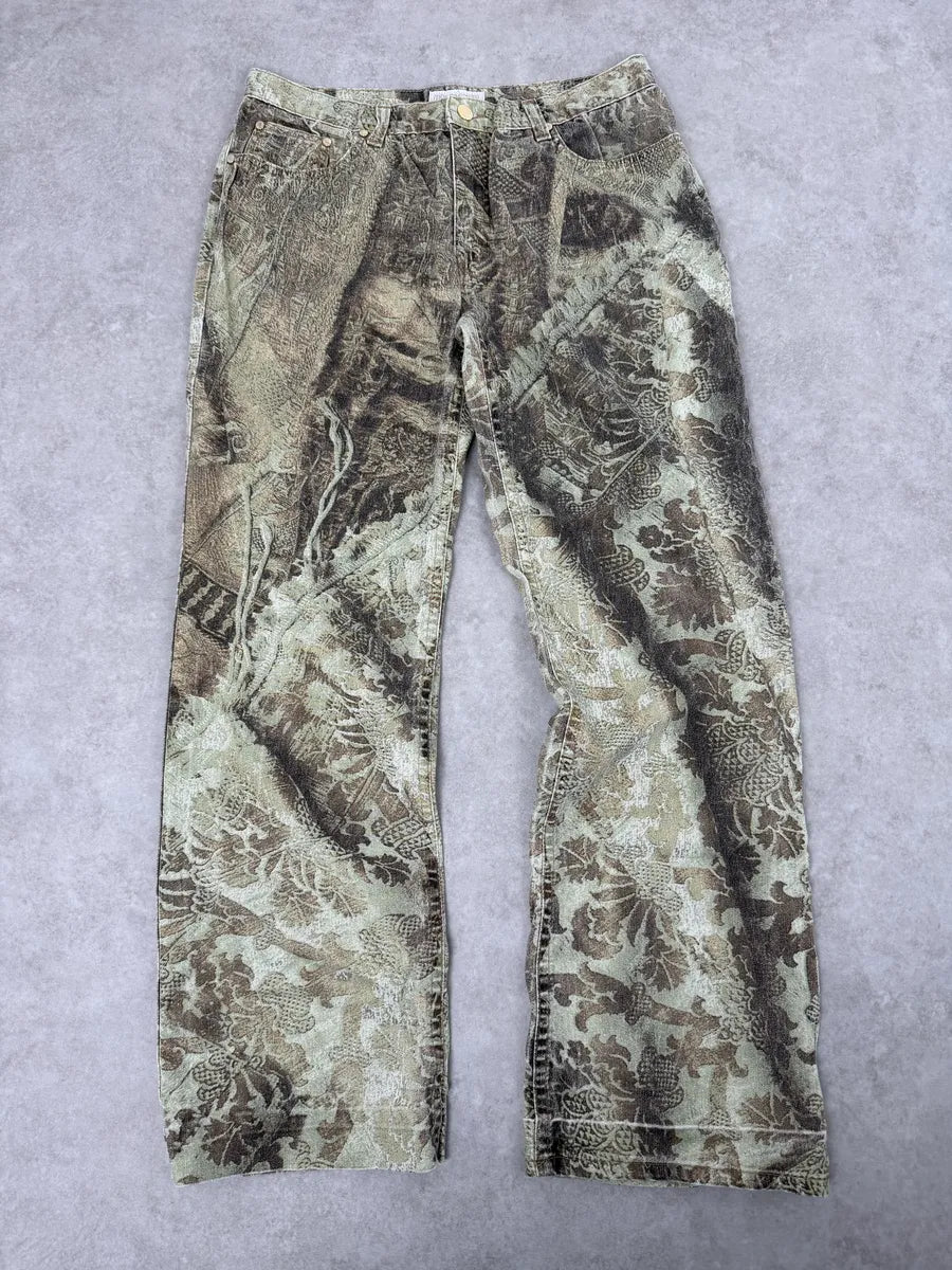 AW2002 Roberto Cavalli Mozaic Green Abstract Forest Pants beEKasU 0