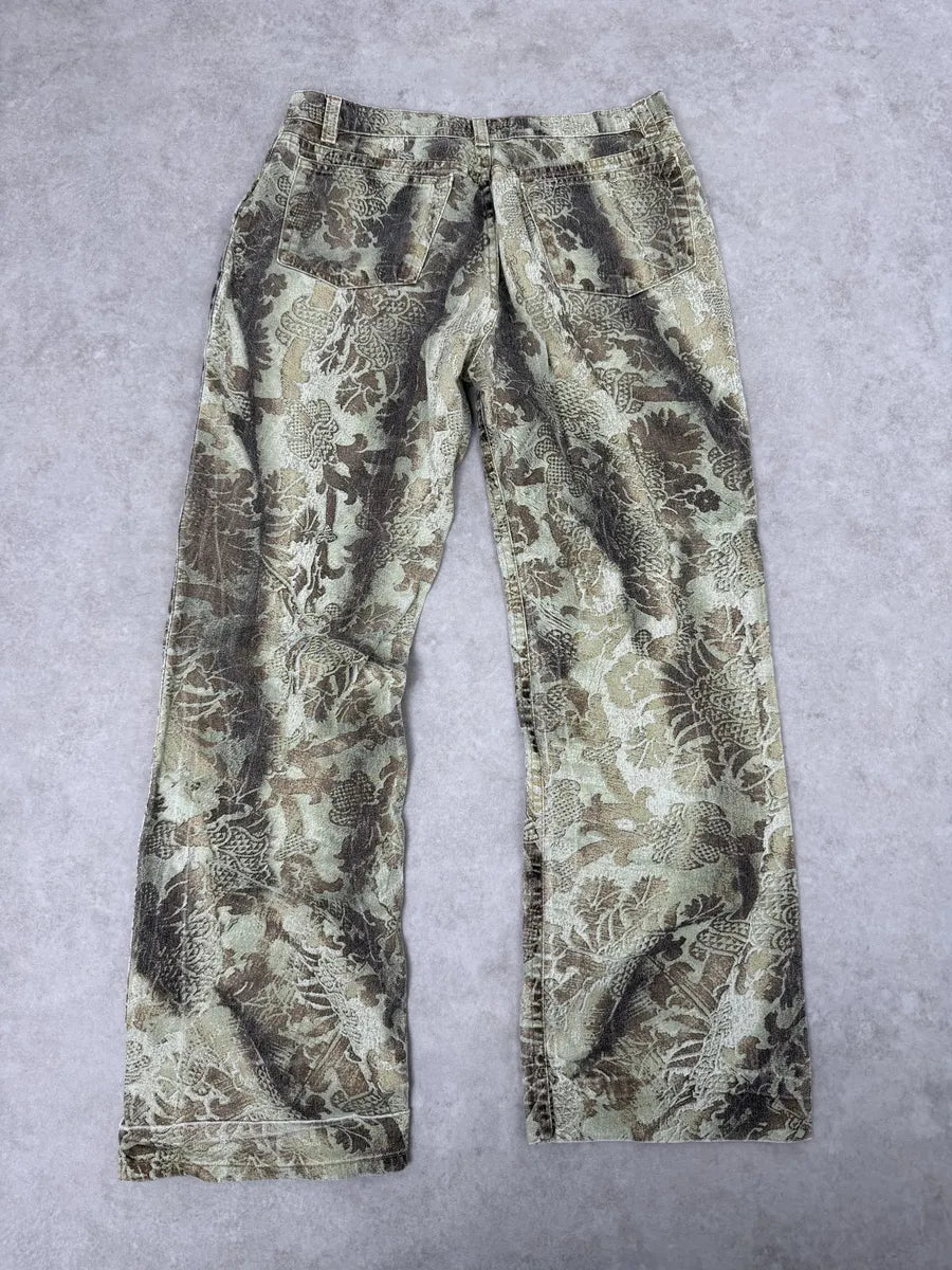 AW2002 Roberto Cavalli Mozaic Green Abstract Forest Pants beEKasU 1