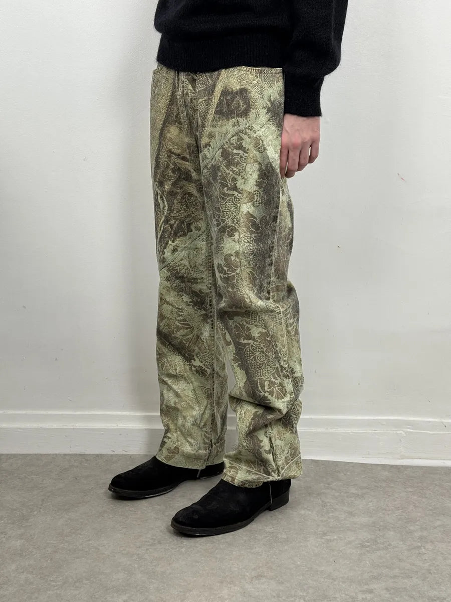 2000s Roberto Cavalli Mozaic Green Abstract Forest Pants beEKasU 3
