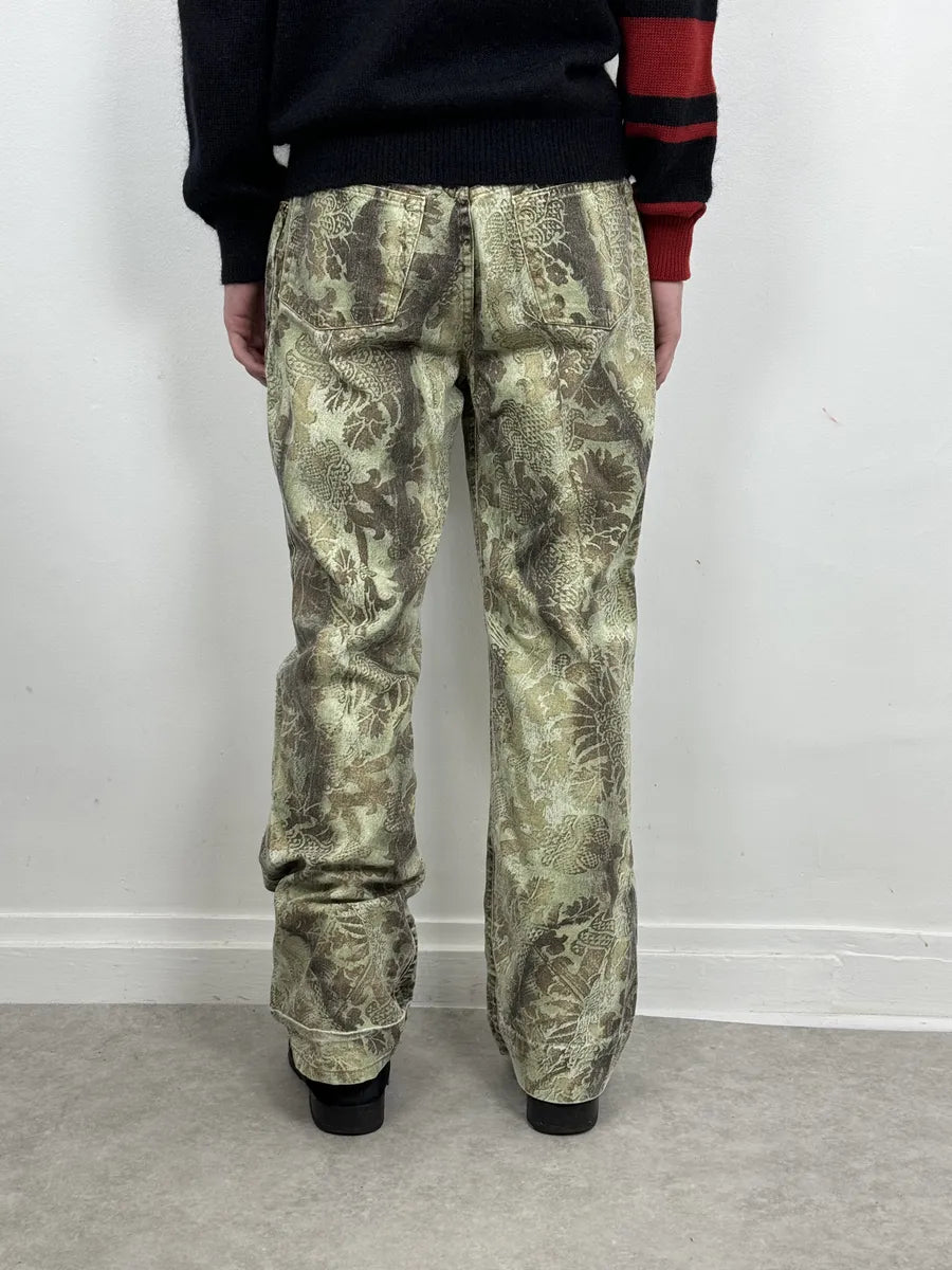 2000s Roberto Cavalli Mozaic Green Abstract Forest Pants beEKasU 4