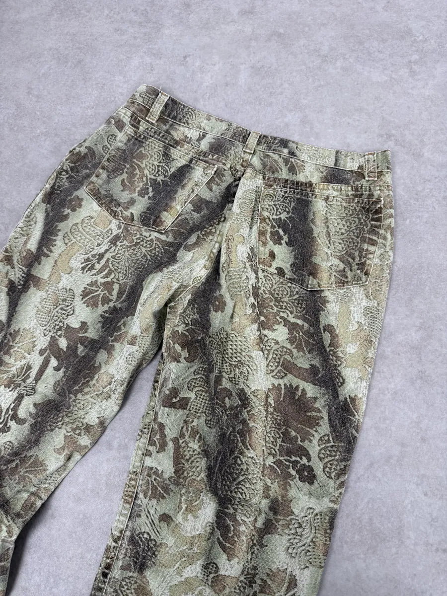 2000s Roberto Cavalli Mozaic Green Abstract Forest Pants beEKasU 5
