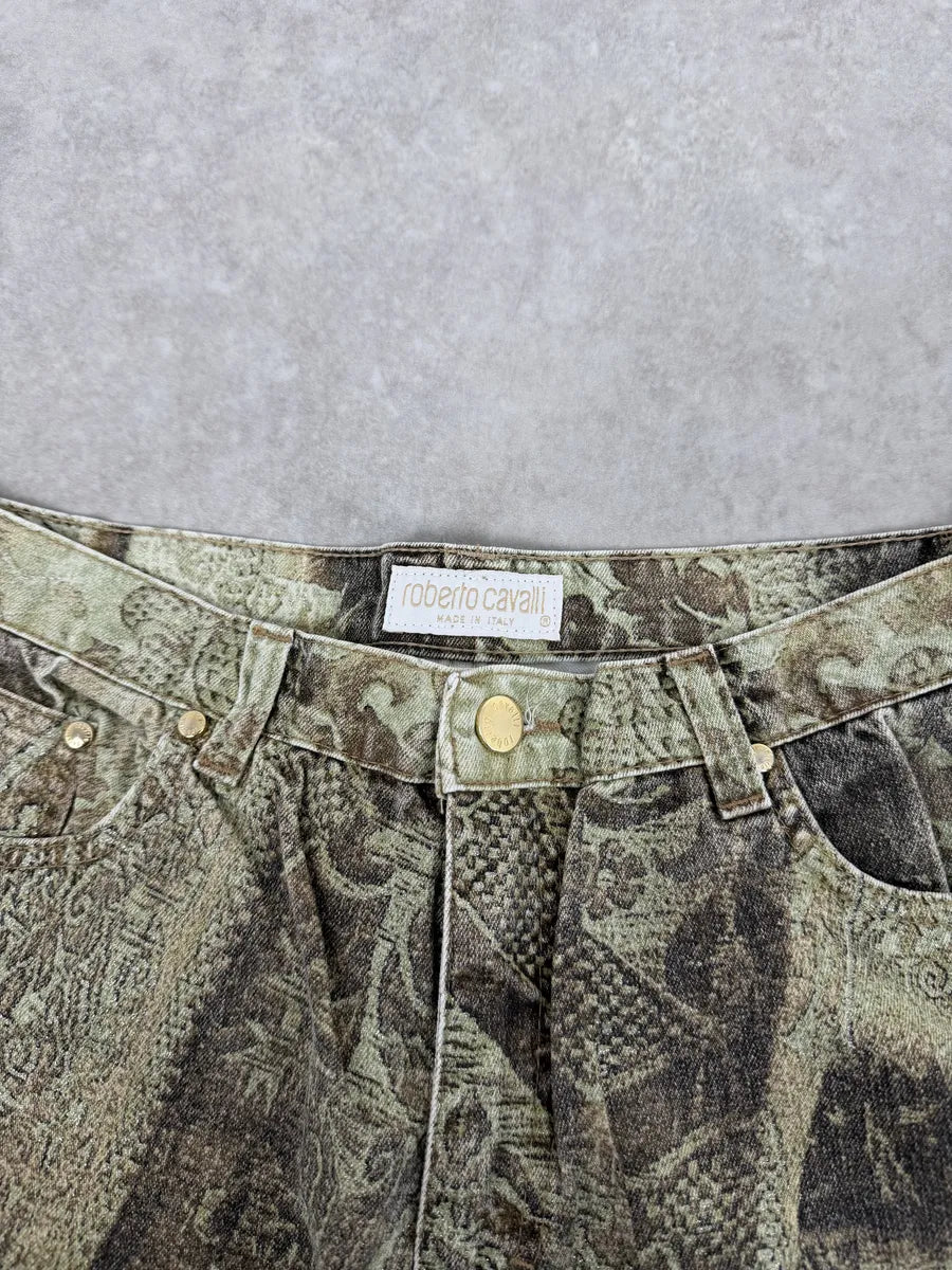 2000s Roberto Cavalli Mozaic Green Abstract Forest Pants beEKasU 6