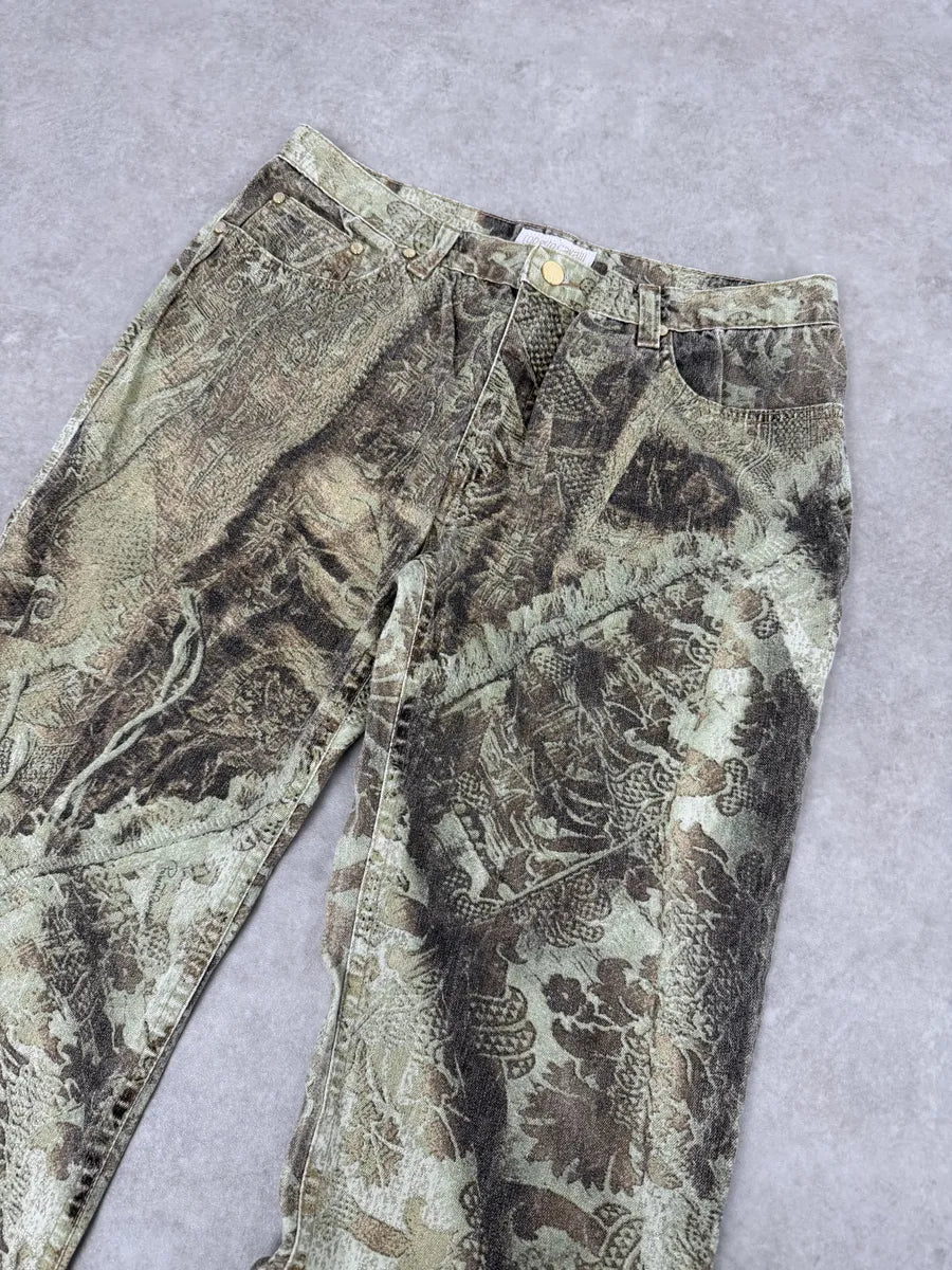 2000s Roberto Cavalli Mozaic Green Abstract Forest Pants beEKasU 7