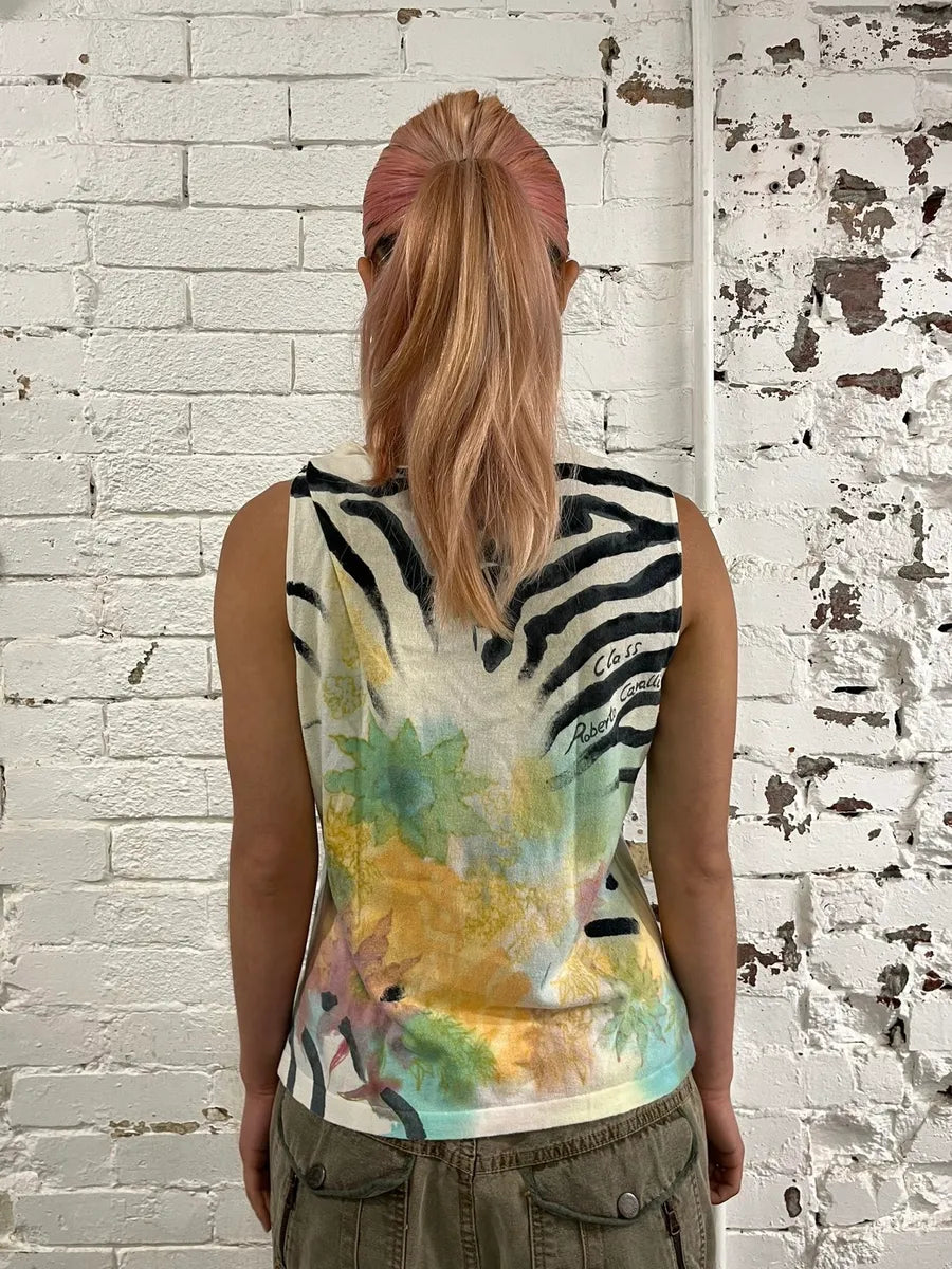 2000s Roberto Cavalli Multicolor Floral Tiger Tank Top ihzNaxu 2