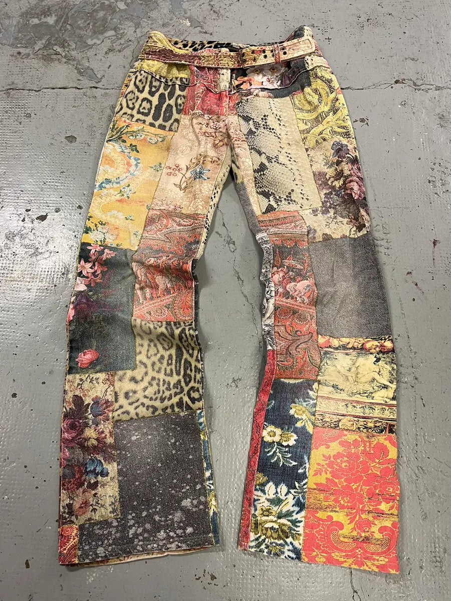 2000s Roberto Cavalli Multicolor Patchwork Flared Jeans HNGycUY 0