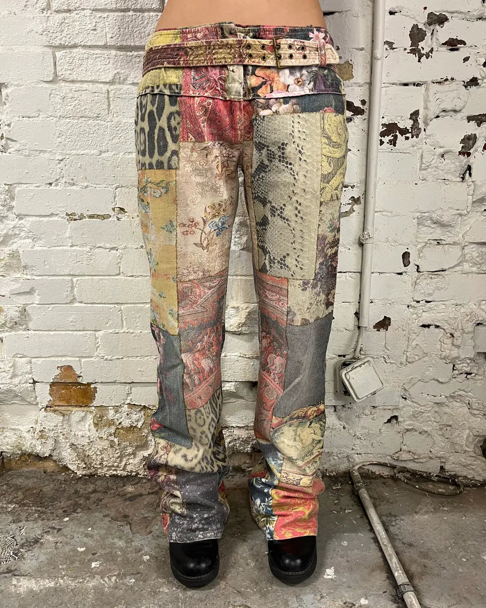 2000s Roberto Cavalli Multicolor Patchwork Flared Jeans HNGycUY 1