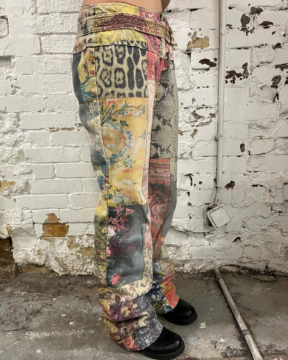 2000s Roberto Cavalli Multicolor Patchwork Flared Jeans HNGycUY 2