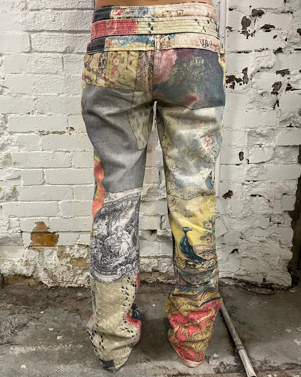 2000s Roberto Cavalli Multicolor Patchwork Flared Jeans HNGycUY 3
