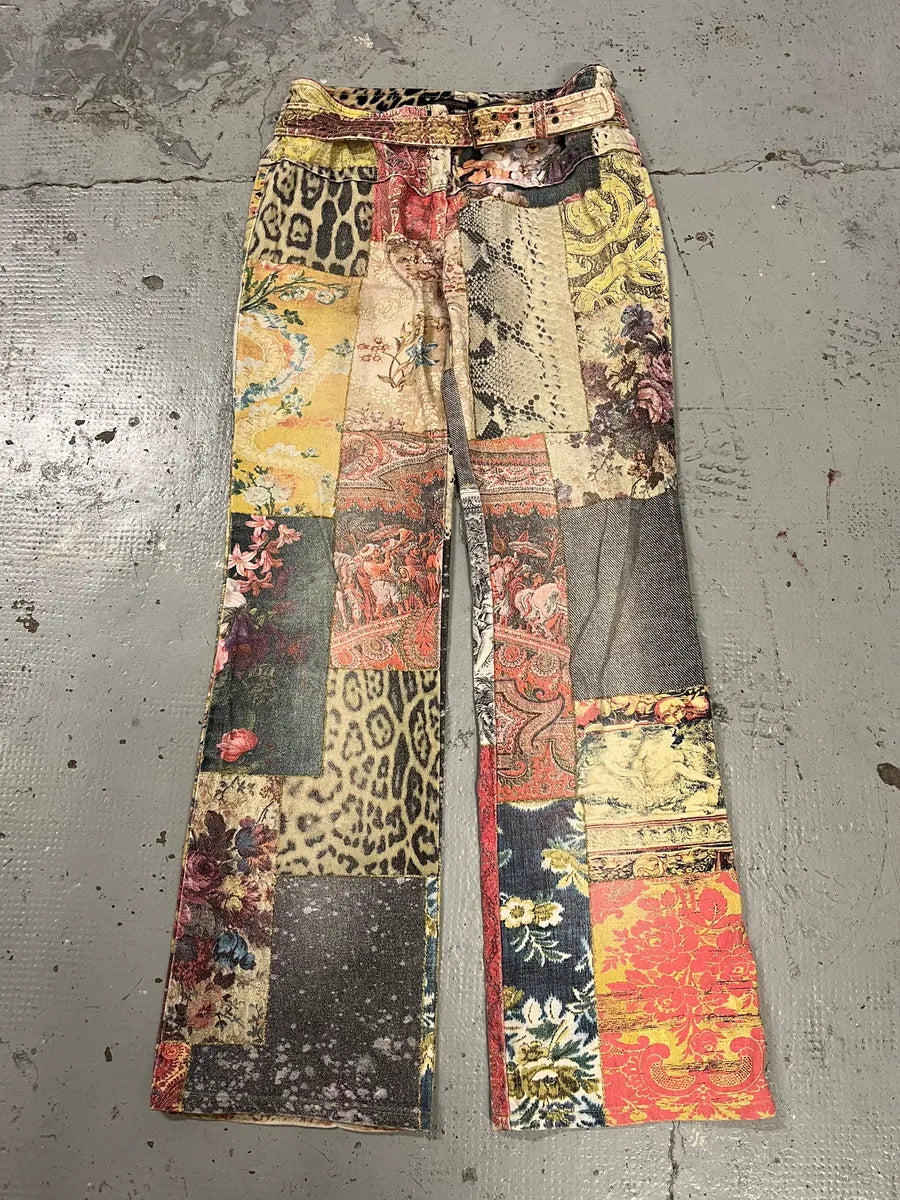 2000s Roberto Cavalli Multicolor Patchwork Flared Jeans HNGycUY 4