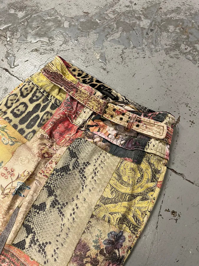 2000s Roberto Cavalli Multicolor Patchwork Flared Jeans HNGycUY 5