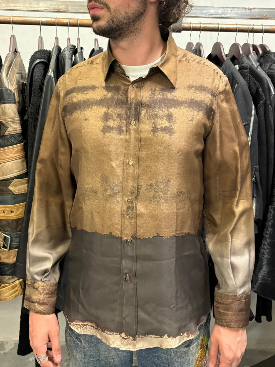 2000s Roberto Cavalli Natural Clay Terra Silk Shirt (M) ewuOTrw 0