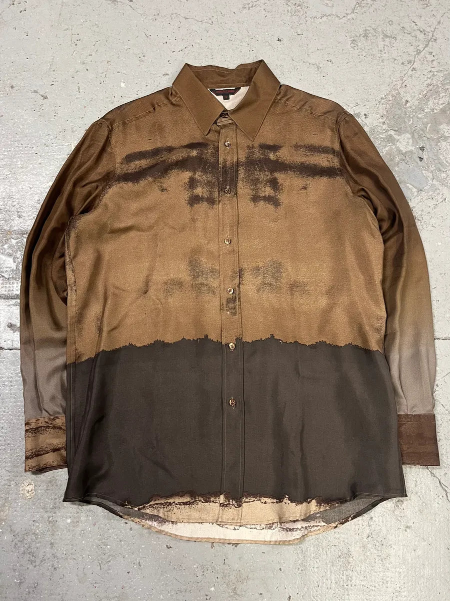 2000s Roberto Cavalli Natural Clay Terra Silk Shirt (M) ewuOTrw 1