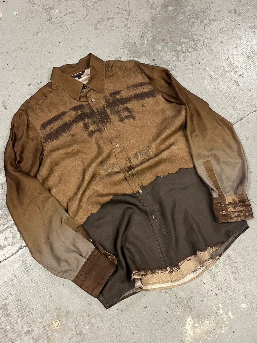 2000s Roberto Cavalli Natural Clay Terra Silk Shirt (M) ewuOTrw 2