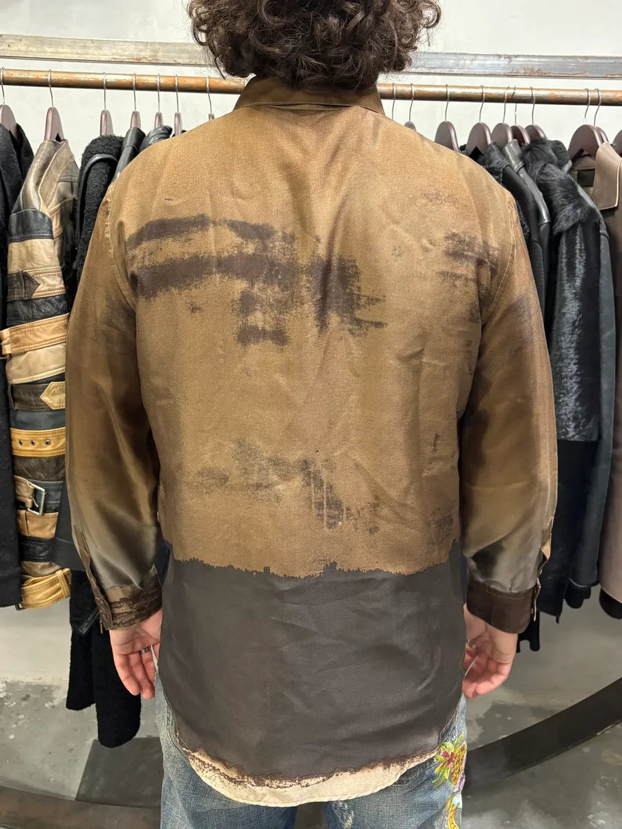 2000s Roberto Cavalli Natural Clay Terra Silk Shirt (M) ewuOTrw 3