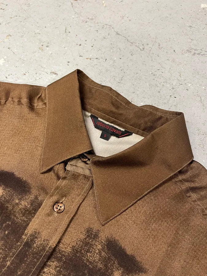 2000s Roberto Cavalli Natural Clay Terra Silk Shirt (M) ewuOTrw 4
