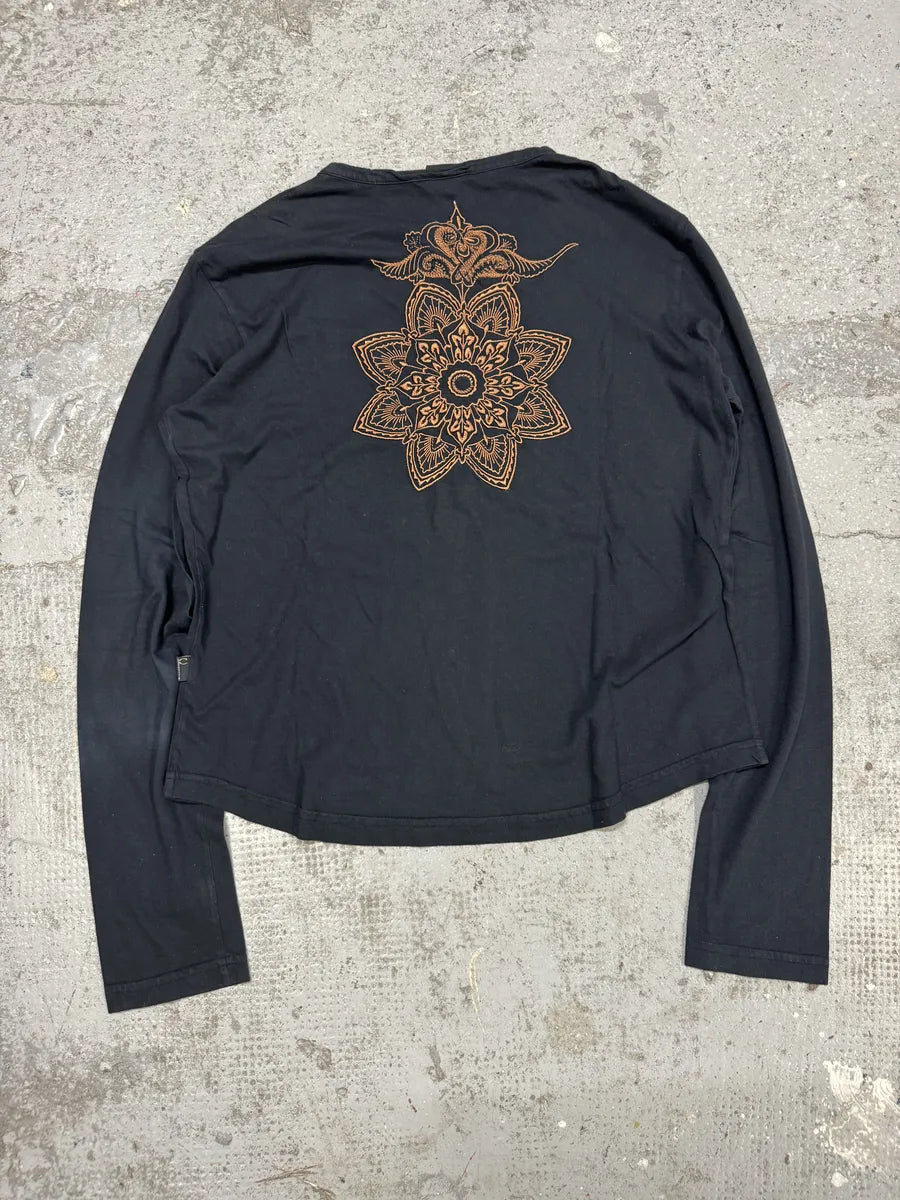 2000s Roberto Cavalli Navy Back Embroidered Henley Longsleeves (S) WqkmpSX 1