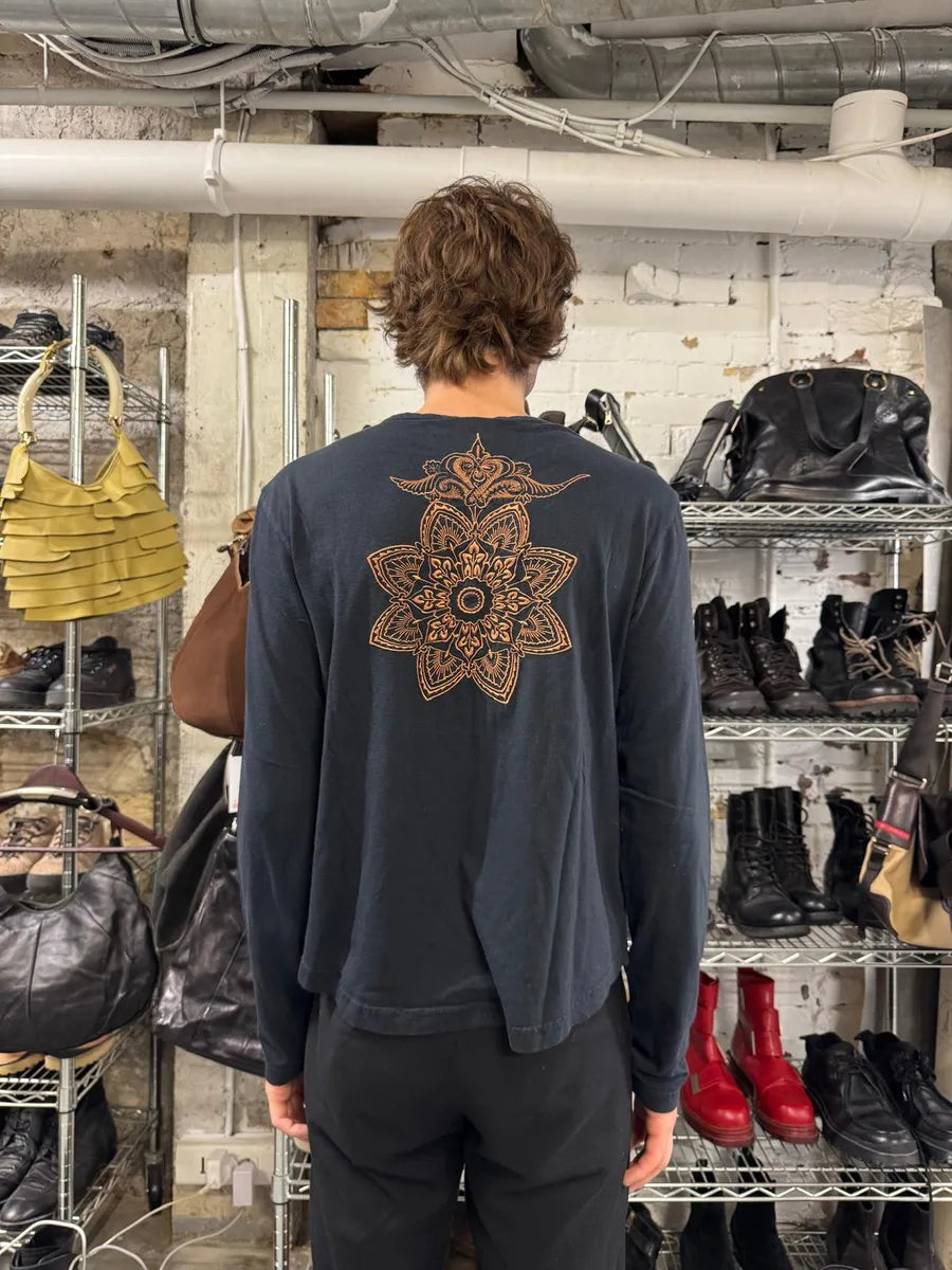 2000s Roberto Cavalli Navy Back Embroidered Henley Longsleeves (S) WqkmpSX 2